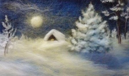 ​Картина из шерсти "Луна над деревней"