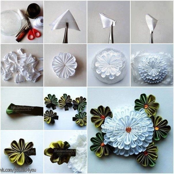 Объемный цветок из лент в технике канзаши