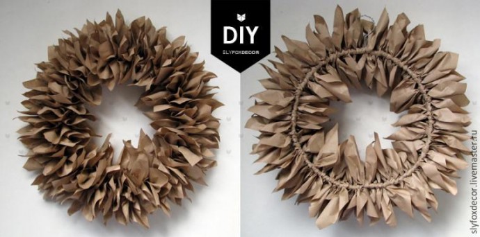 Декоративный венок из крафт-бумаги
