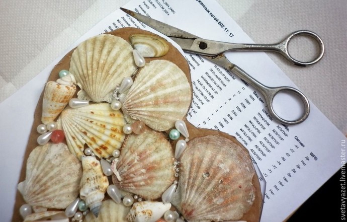 Панно из ракушек и бусин Панно из ракушек и бусин