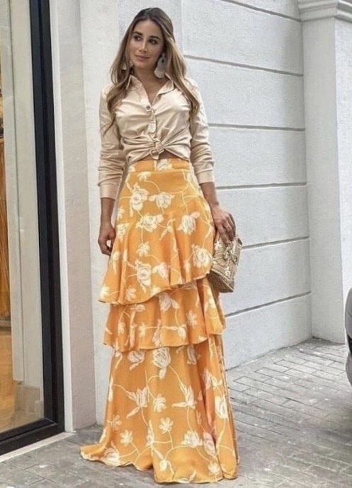 Романтичные юбки с оборками и воланами для любителей макси