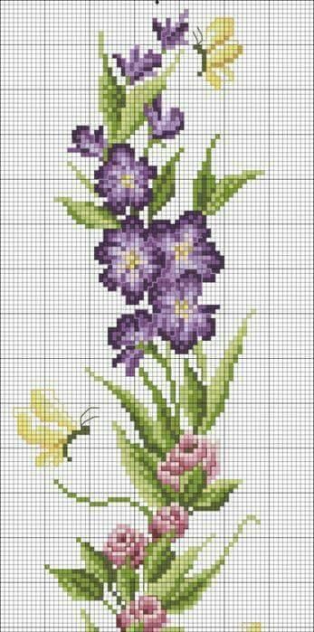 Вертикальная цветочная вышивка: подборка схем