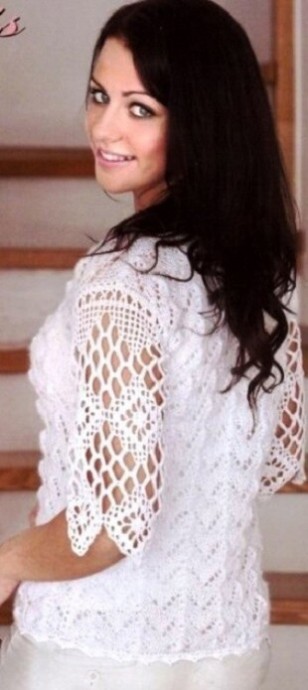 Ажурная кофточка с зигзагообразной застёжкой