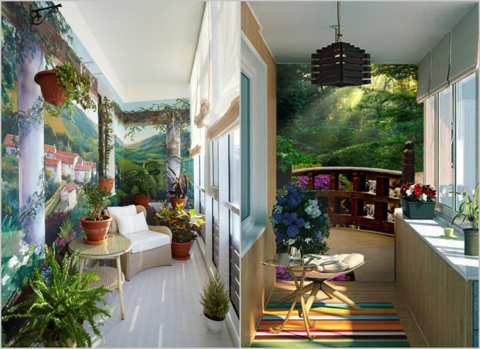 Фотообои с перспективой в интерьере балкона или лоджии