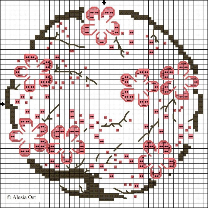 ​Множество вариантов вышивки цветущей сакуры