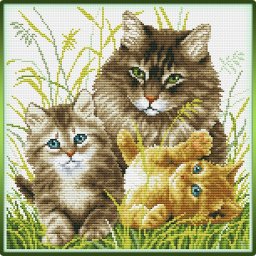 ​Кошка с котятами: вышивка крестиком