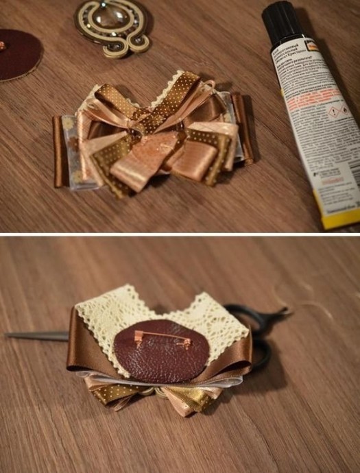 Делаем брошь из лент