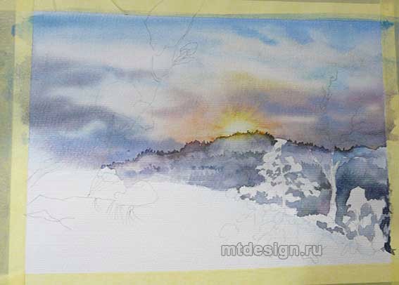 ​Пейзаж с зимними ёлками