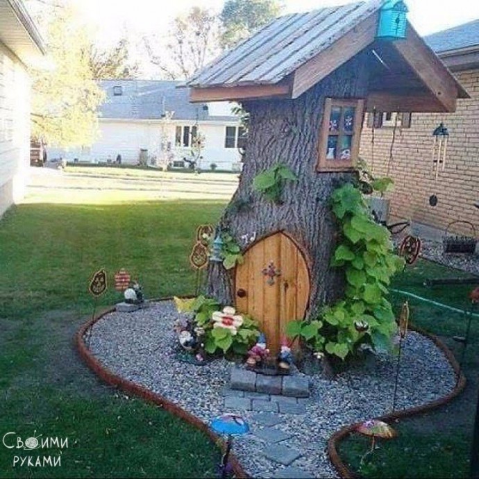 Забавные идеи использования пней для декора