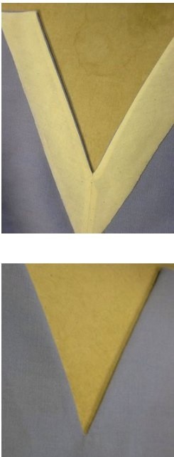 Обработка V-образного выреза обтачкой без шва и обтачкой со швом