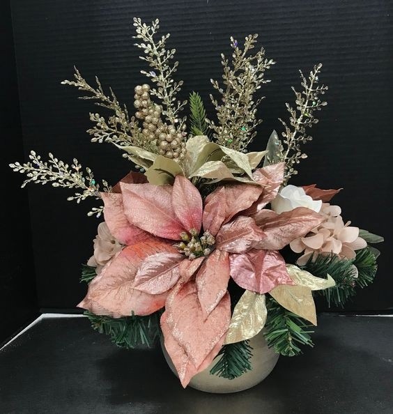 Цветочные зимние композиции с оттенками розового