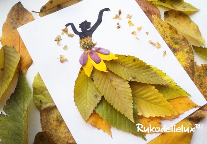 Осенняя аппликация "Девушка в платье из листьев"