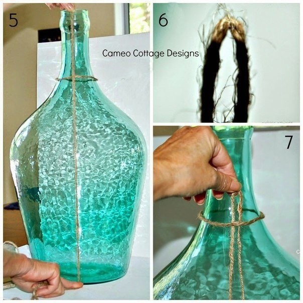 Декор бутылки верёвкой