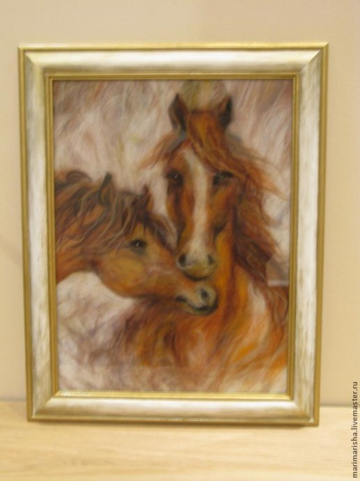 Картина шерстью "Влюбленные лошади" Картина шерстью "Влюбленные лошади"