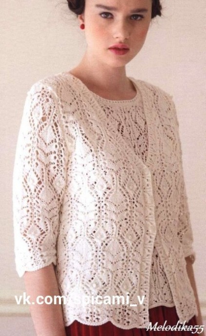 Ажурная двойка - топ и жакет спицами