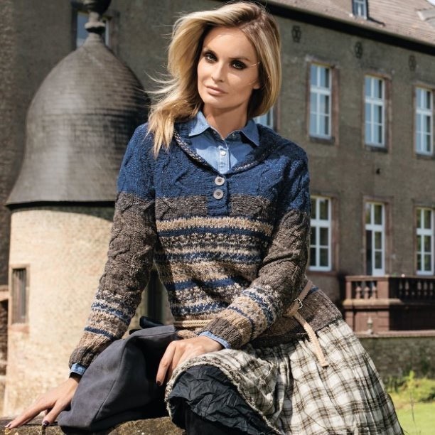 Пуловер с жаккардовым узором и шалевым воротником