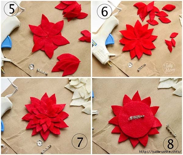 Рождественская пуансетия из фетра