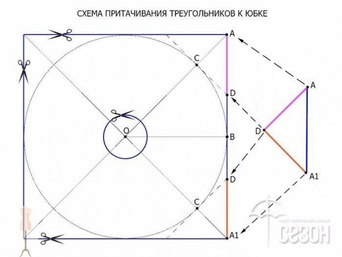 ​Интересная юбка-солнце на основе квадратов
