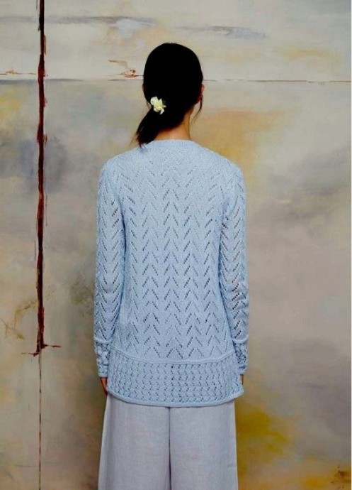 Небесно-голубой ажурный кардиган