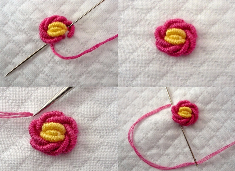 Вышивка розочек спиральным швом