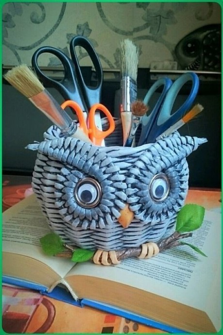 Идеи плетеных карандашниц