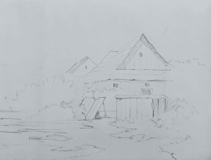​Урок рисования акварелью: пейзаж с домом