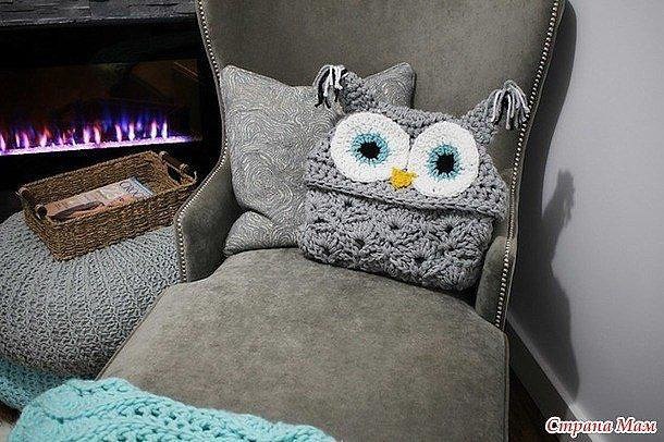 Плед с капюшоном-совушкой крючком из толстой пряжи