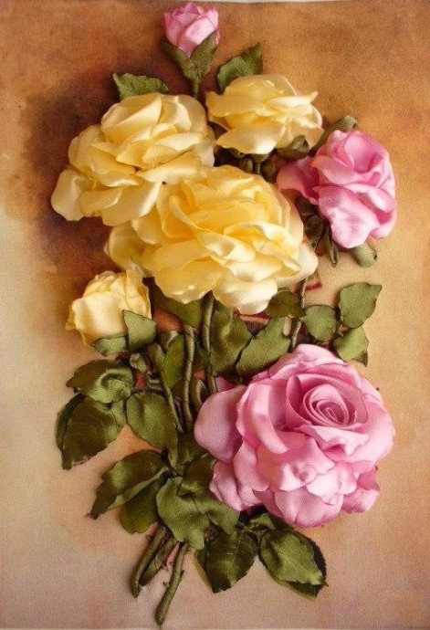 Роза из атласных лент