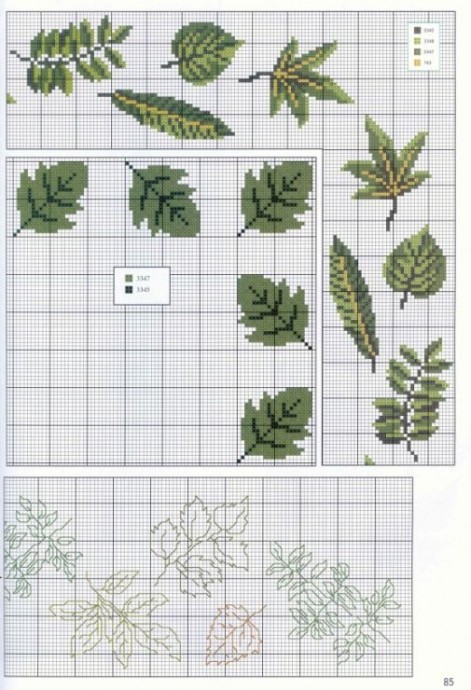 ​Вышиваем крестиком зеленые листики