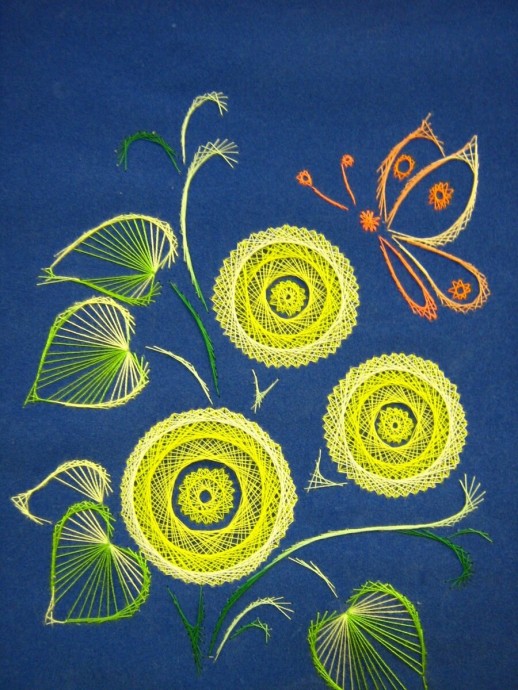 Цветы в технике вышивки изонить с шаблонами