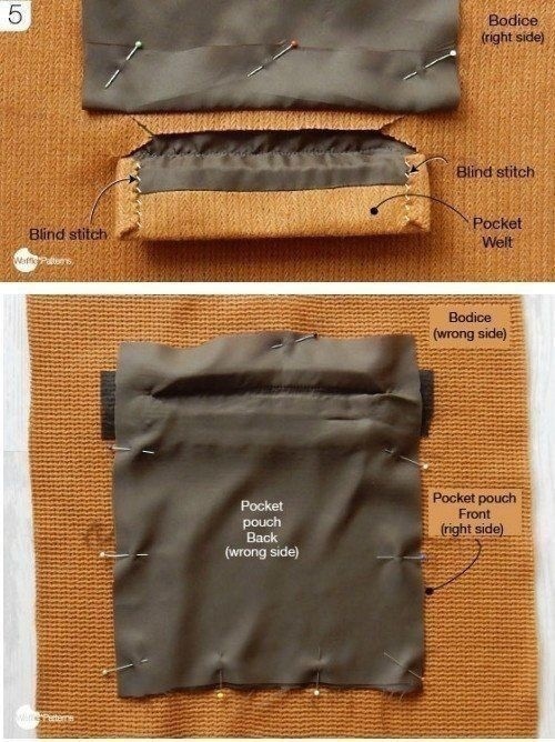 Интересный способ выполнения кармана с настрочной листочкой