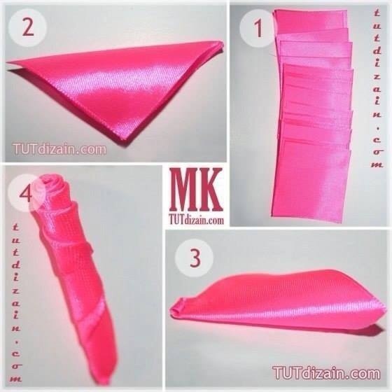 Роза канзаши из круглых лепестков