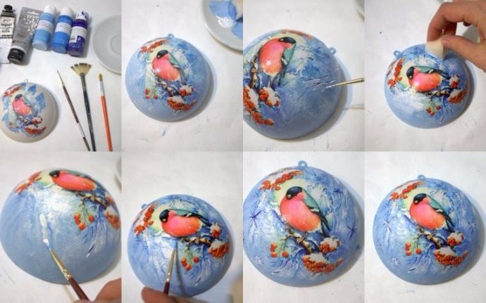 Новогодний шарик "Снегирь и рябина"