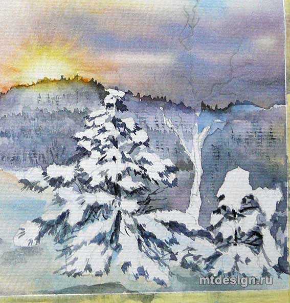 ​Пейзаж с зимними ёлками