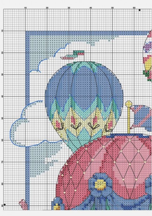 Схема для вышивки крестиком яркой картины с воздушными шарами