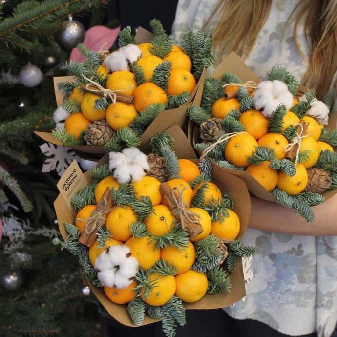 Цитрусовые зимние букеты: идеи