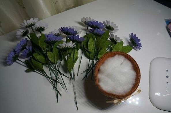 Горшочек с ромашками из фетра