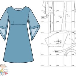 Платье с завышенной талией и акцентными шифоновыми рукавами