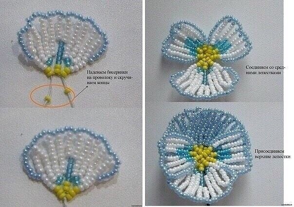 Анютины глазки из бисера
