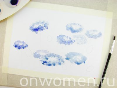 Васильки акварелью