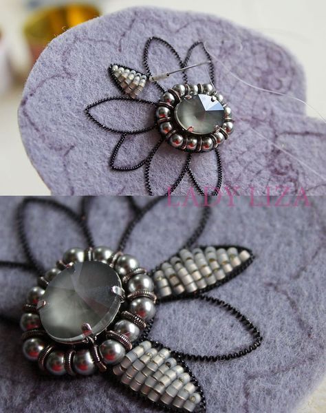 Вышиваем брошь «Ночной цветок» бисером и канителью