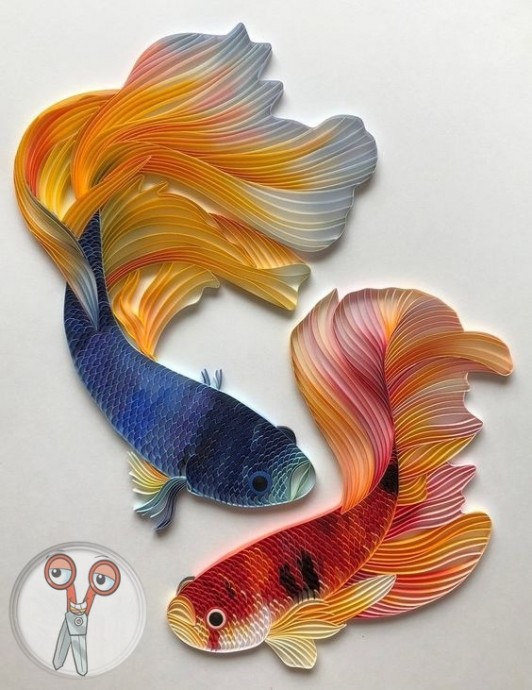Quilling tekniği kullanılarak yapılmış muhteşem balık