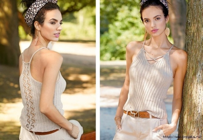 Изящный топ спицами на тонких бретелях
