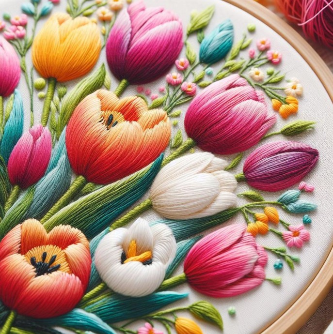 Объемная вышивка с тюльпанами: восхитительная идея для творчества