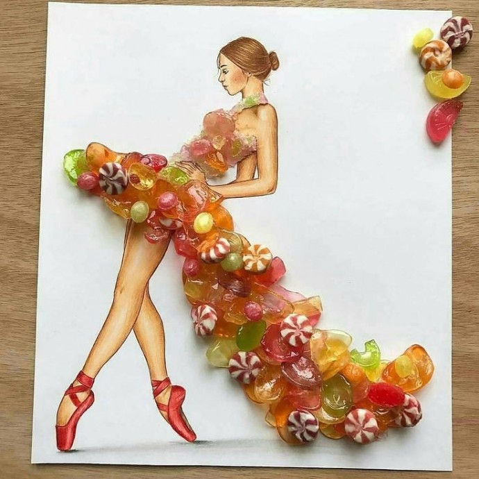 ​Креативные работы по рисованию конфетами, ягодами и другими продуктами
