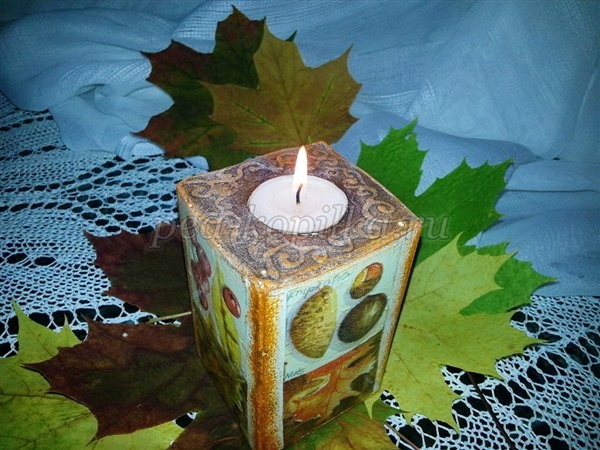 Подсвечник в технике декупаж своими руками