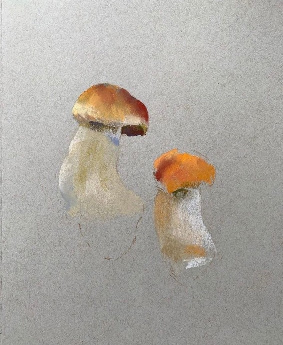 Урок рисования пастелью: грибочки