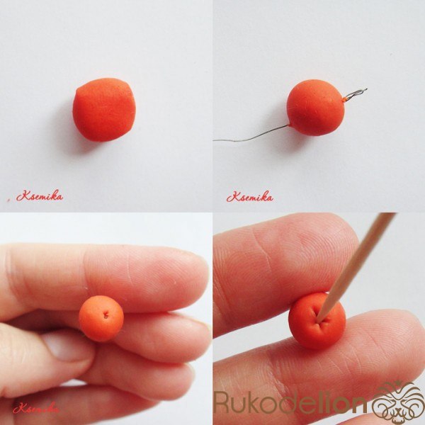 Брошь "Рябина" из полимерной глины