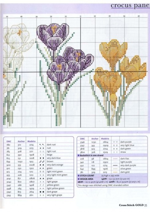 Яркие весенние крокусы:простые схемы для вышивки