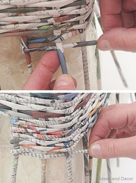 Корзинка-органайзер из газетных трубочек Корзинка-органайзер из газетных трубочек